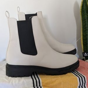 White Faux Leather ankle boots